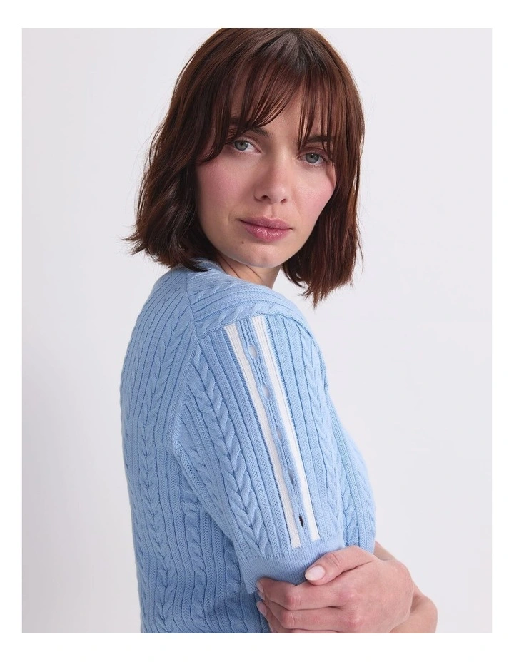 Cotton Cable Crew Knit Jumper in Blue image 6