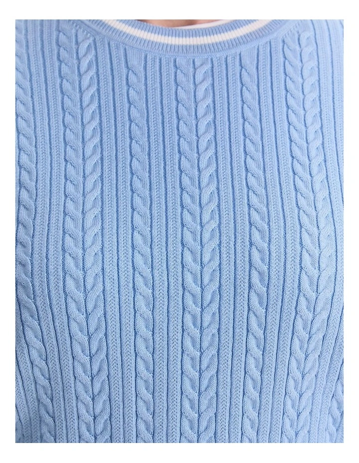 Cotton Cable Crew Knit Jumper in Blue image 7