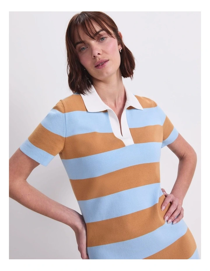 Knit Polo Mini Dress in Multi image 5