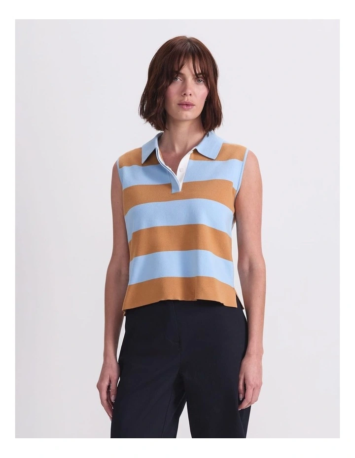 Sleeveless Knit Polo Tank in Multi image 1