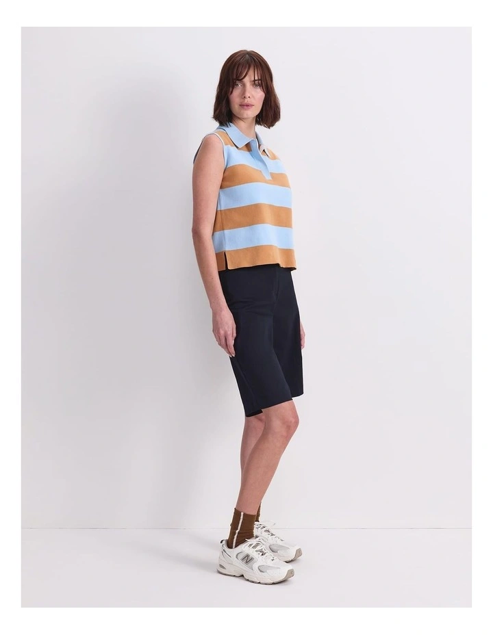 Sleeveless Knit Polo Tank in Multi image 3
