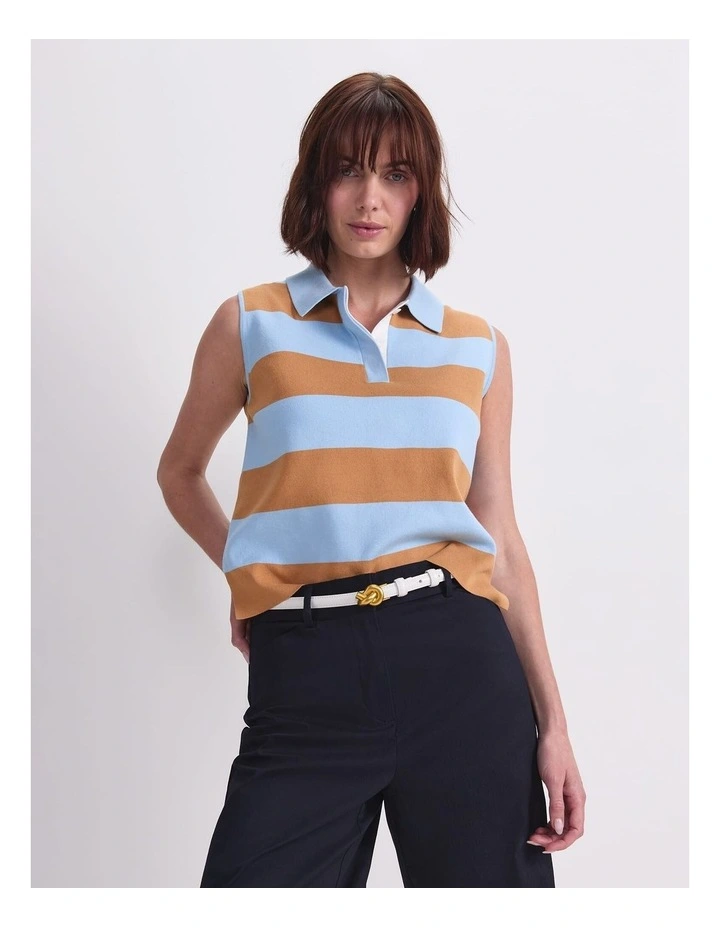 Sleeveless Knit Polo Tank in Multi image 4