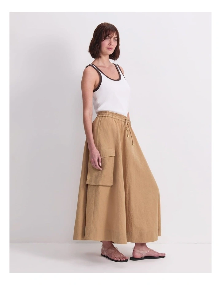 Tia Pocket Maxi Skirt in Beige image 3