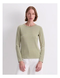 Stripe Lurex Long Sleeve Magic Tee in Green