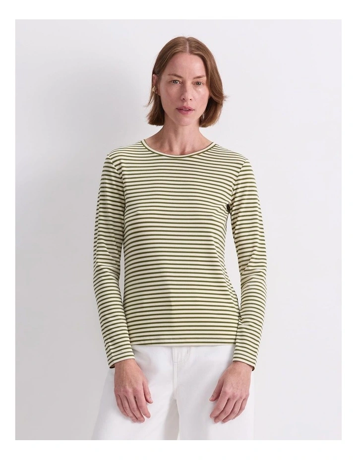 Stripe Lurex Long Sleeve Magic Tee in Green image 1
