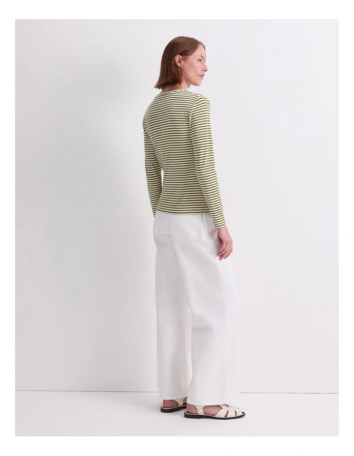 Stripe Lurex Long Sleeve Magic Tee in Green image 2