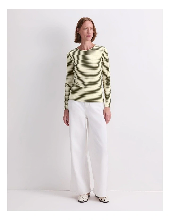 Stripe Lurex Long Sleeve Magic Tee in Green image 3