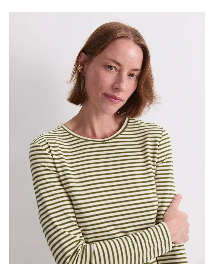 Stripe Lurex Long Sleeve Magic Tee in Green image 5