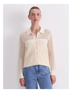 Elka Pointelle Shirt Cardigan in Cream
