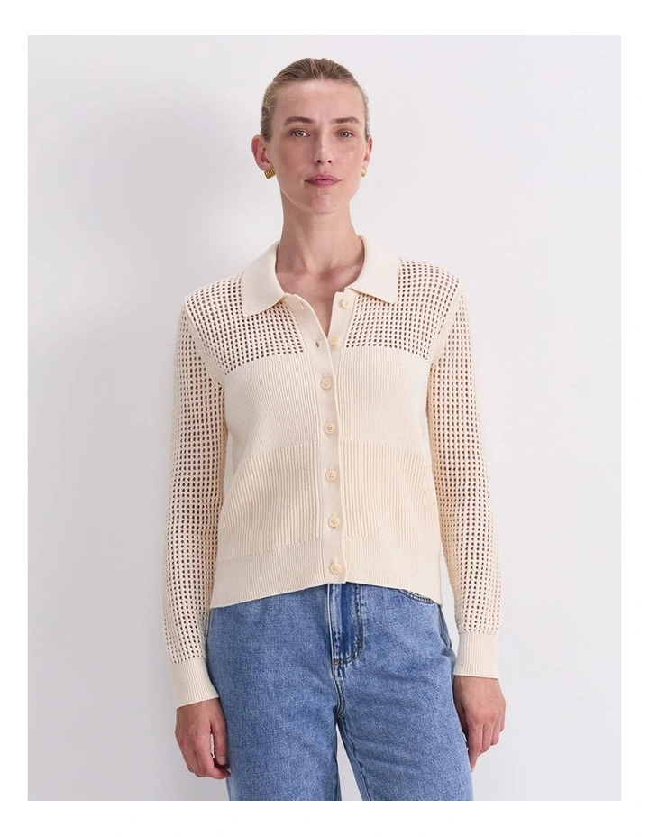 Elka Pointelle Shirt Cardigan in Cream image 1