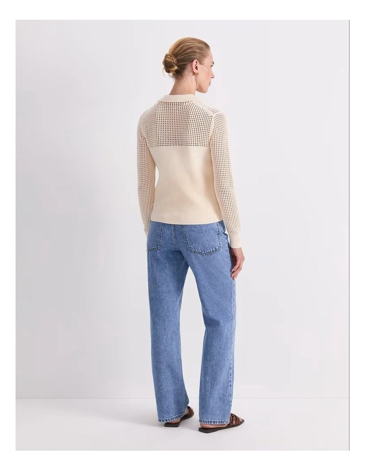 Elka Pointelle Shirt Cardigan in Cream image 2