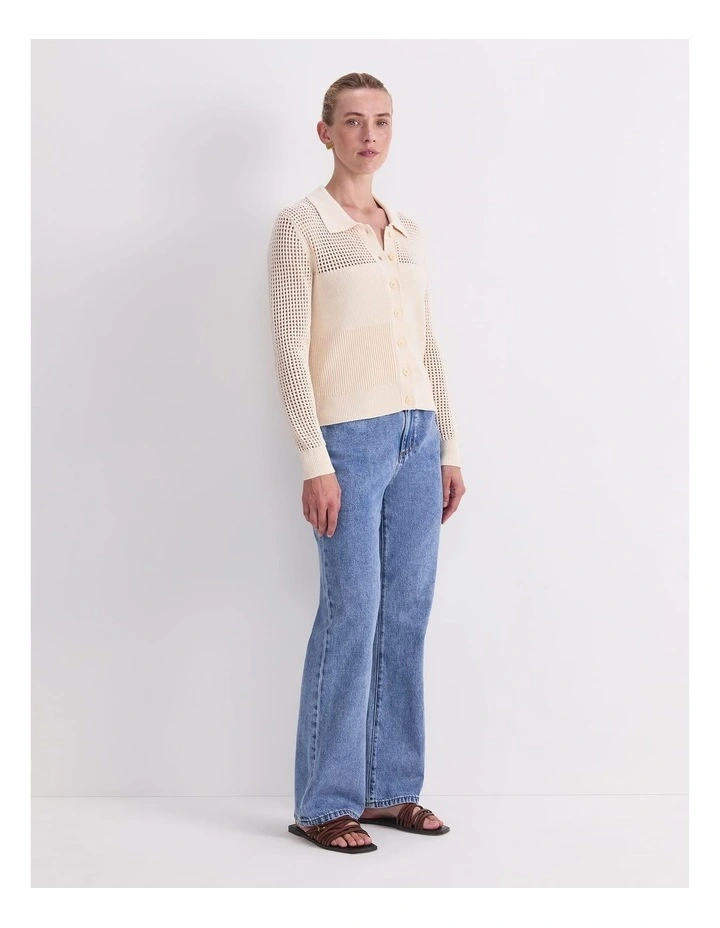 Elka Pointelle Shirt Cardigan in Cream image 3