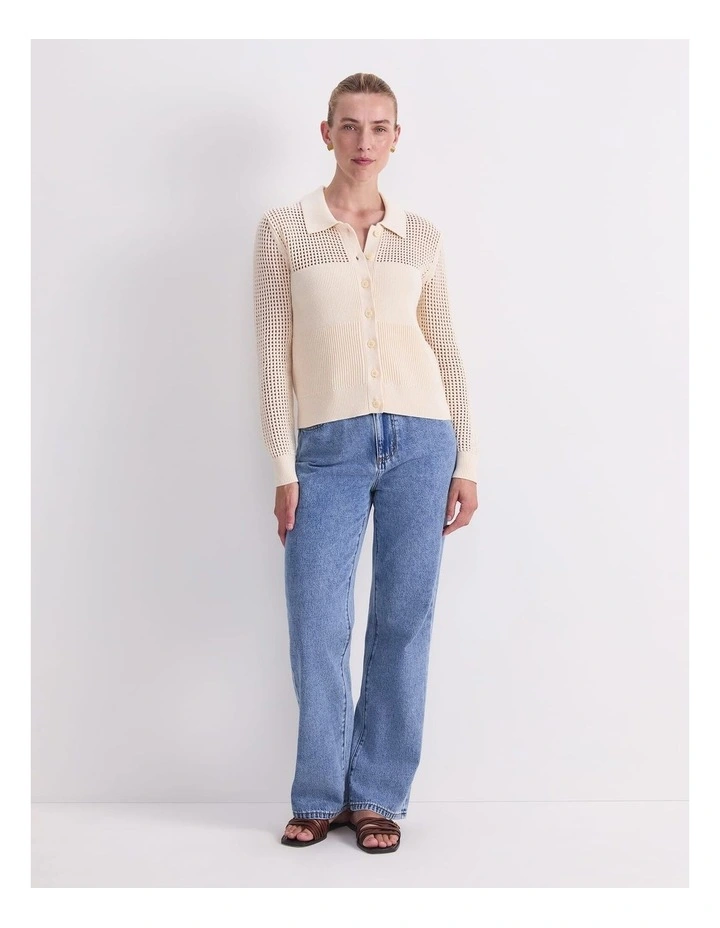 Elka Pointelle Shirt Cardigan in Cream image 4