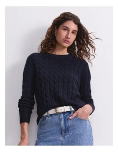 Merino Cable Sweater in Blue