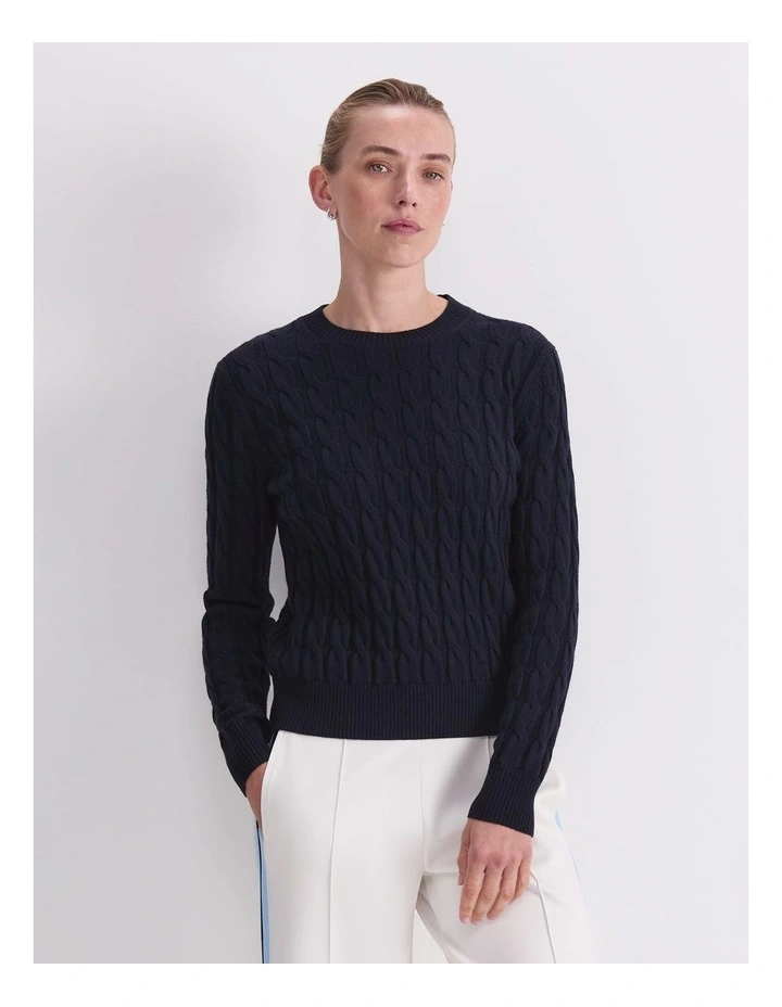 Merino Cable Sweater in Blue image 1