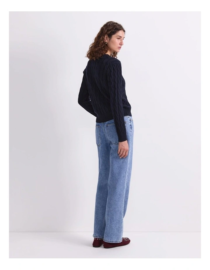 Merino Cable Sweater in Blue image 2