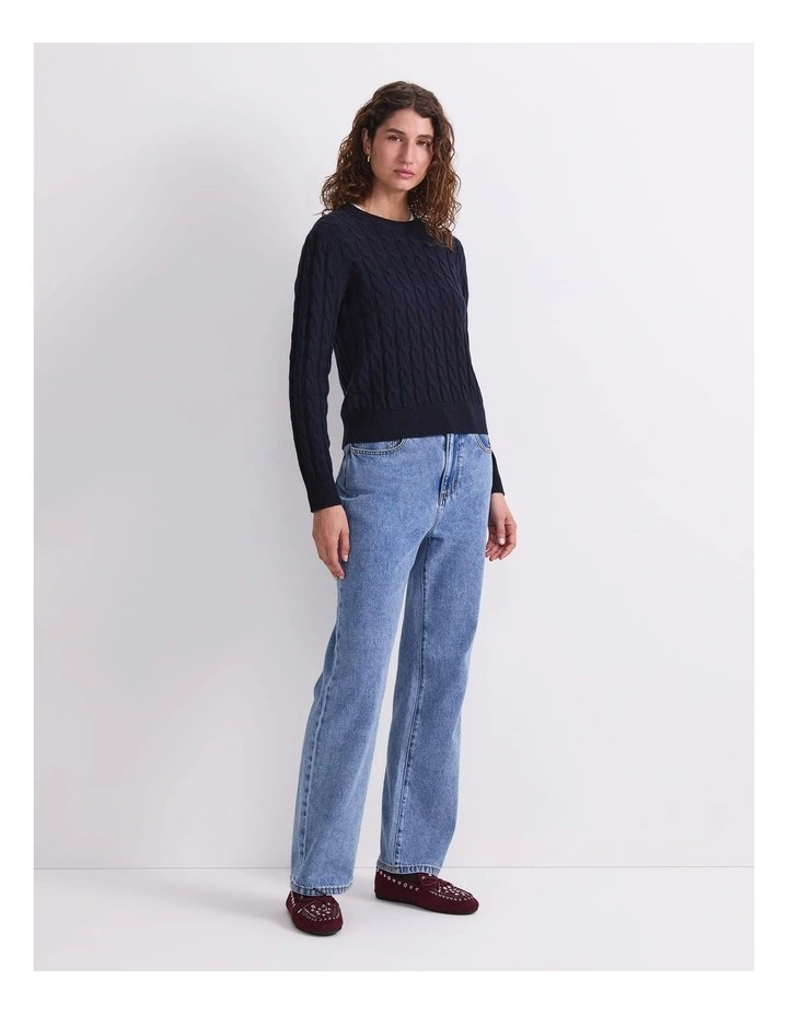 Merino Cable Sweater in Blue image 3