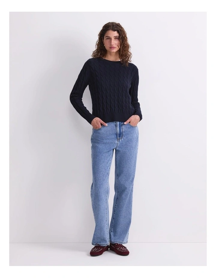 Merino Cable Sweater in Blue image 4