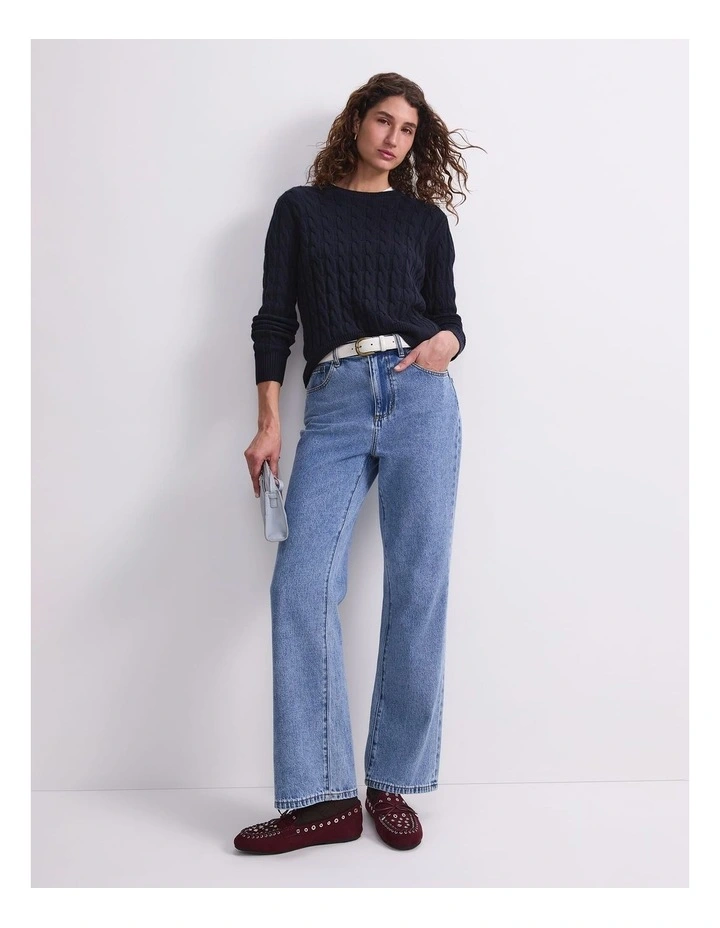 Merino Cable Sweater in Blue image 5