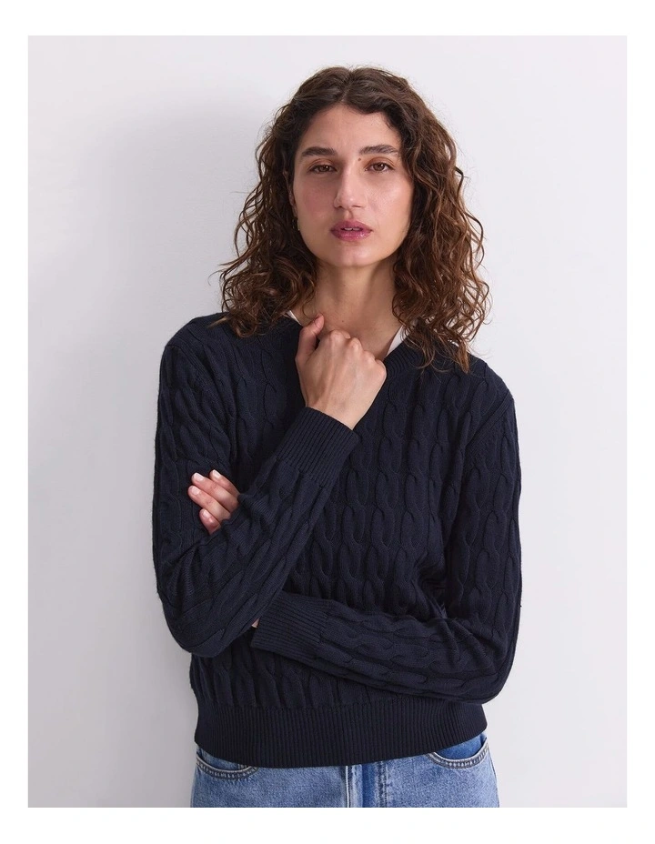Merino Cable Sweater in Blue image 6