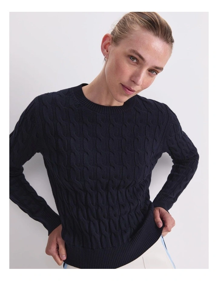 Merino Cable Sweater in Blue image 6