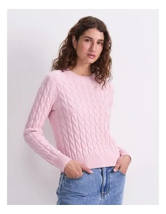 Merino Cable Sweater in Pink