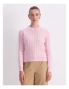 Merino Cable Sweater in Pink