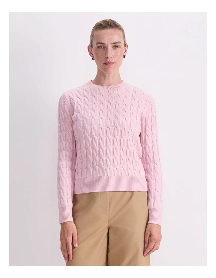 Merino Cable Sweater in Pink image 1