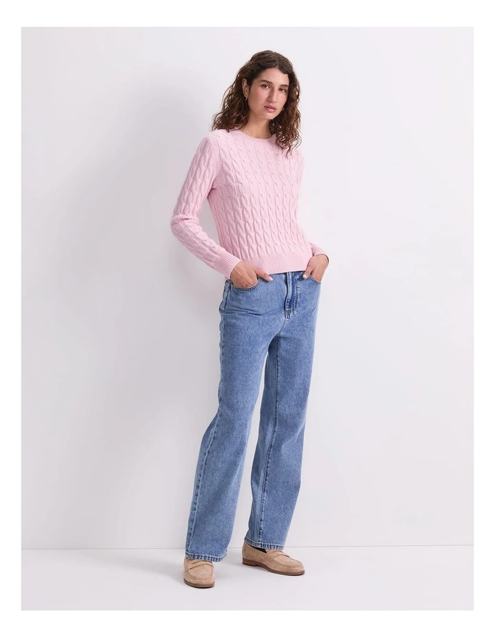 Merino Cable Sweater in Pink image 3