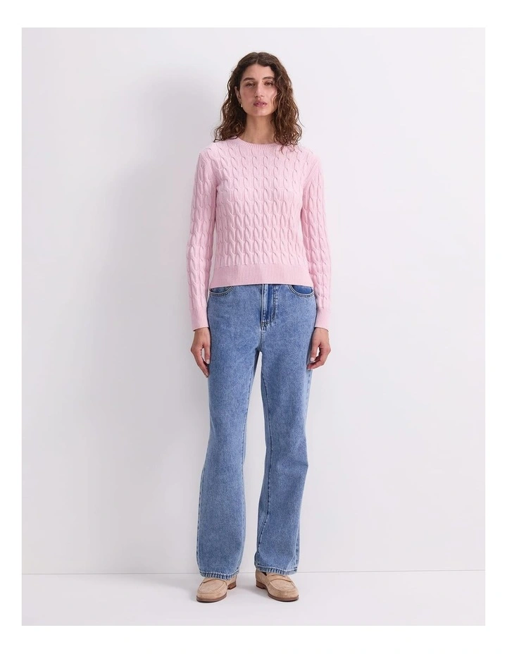 Merino Cable Sweater in Pink image 4