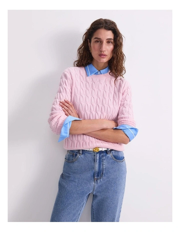Merino Cable Sweater in Pink image 5