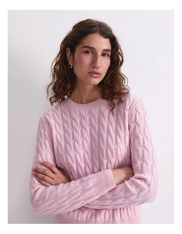 Merino Cable Sweater in Pink image 6