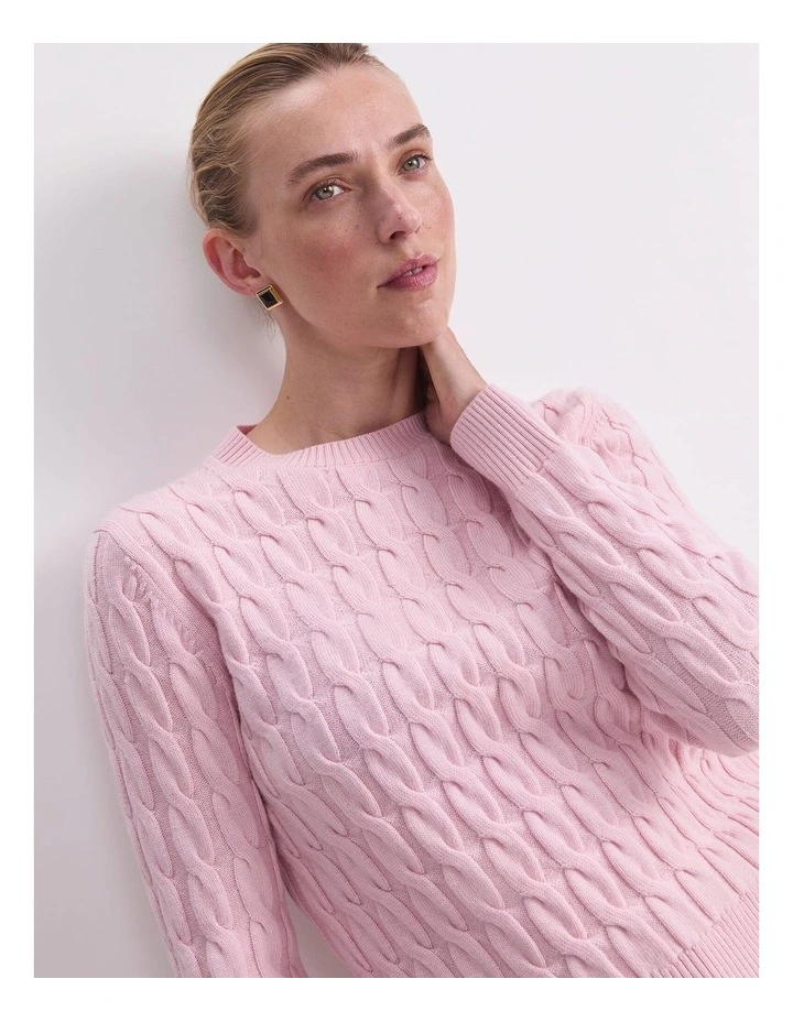 Merino Cable Sweater in Pink image 7