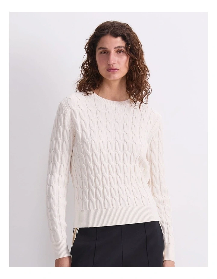 Merino Cable Sweater in White image 1