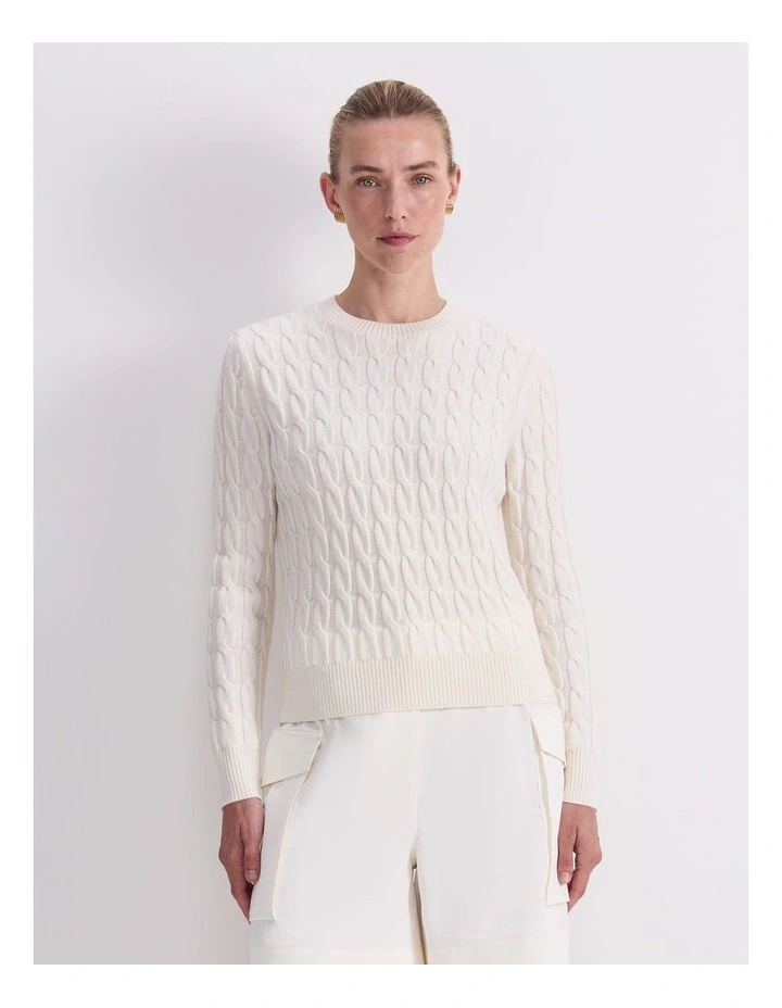 Merino Cable Sweater in White image 1
