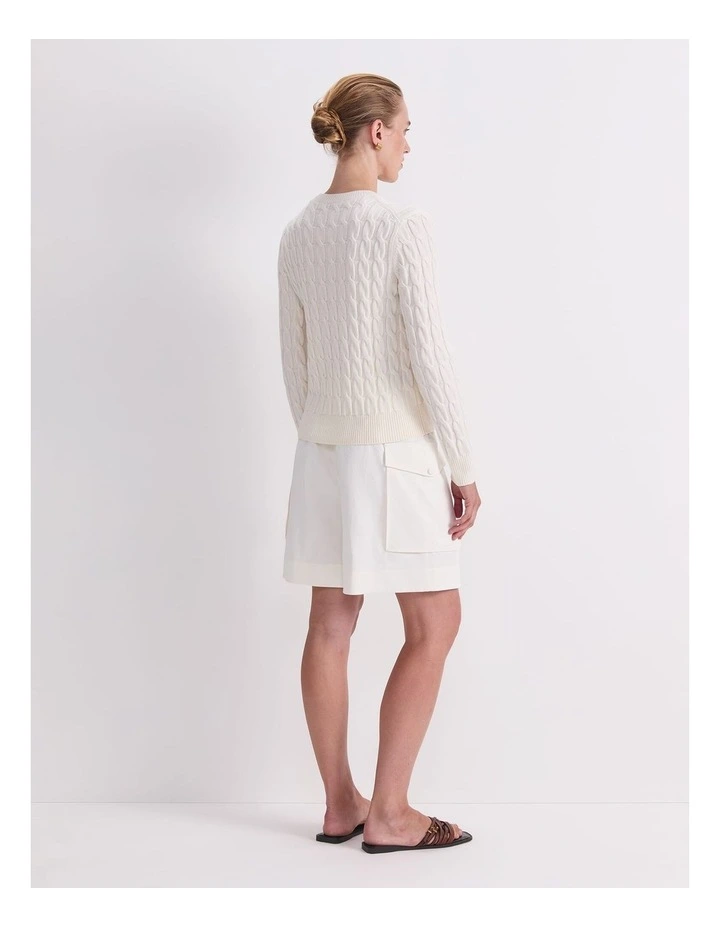 Merino Cable Sweater in White image 2