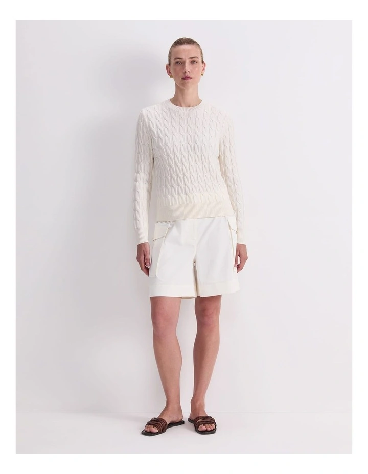 Merino Cable Sweater in White image 3
