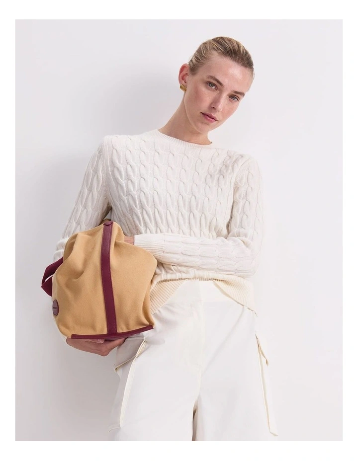 Merino Cable Sweater in White image 4