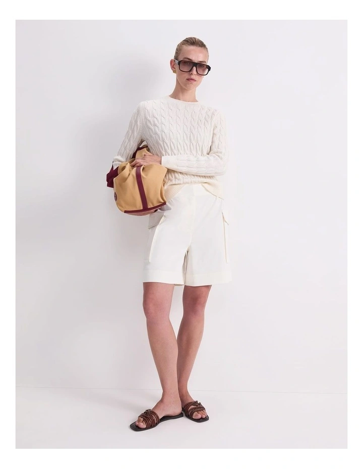 Merino Cable Sweater in White image 5