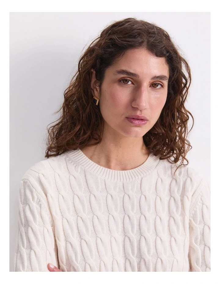 Merino Cable Sweater in White image 6