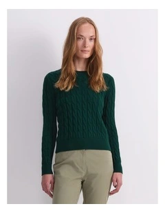 Merino Cable Sweater in Green