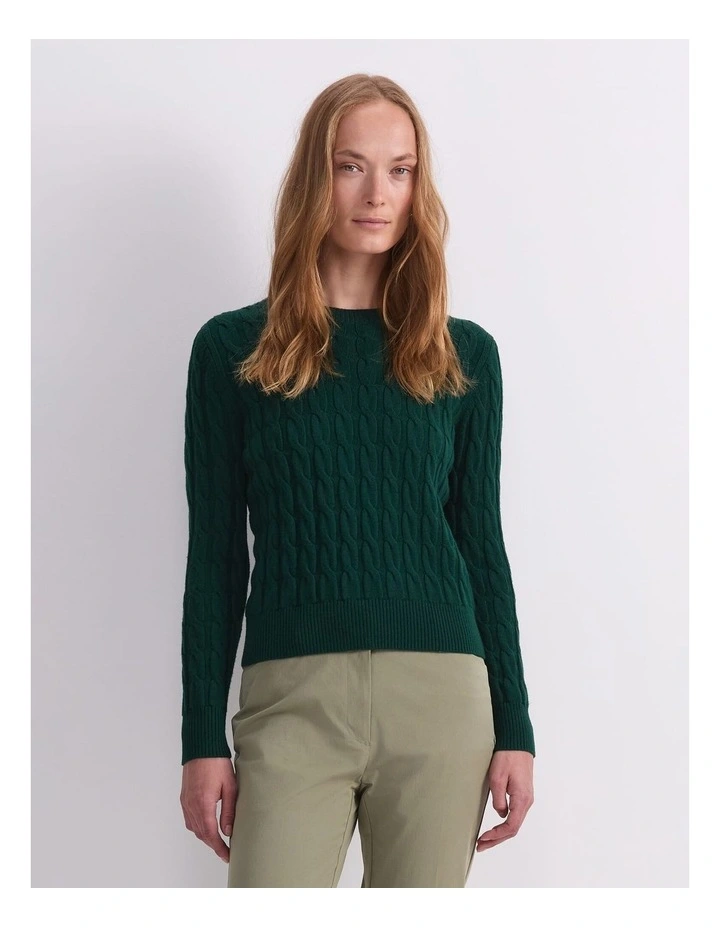 Merino Cable Sweater in Green image 1