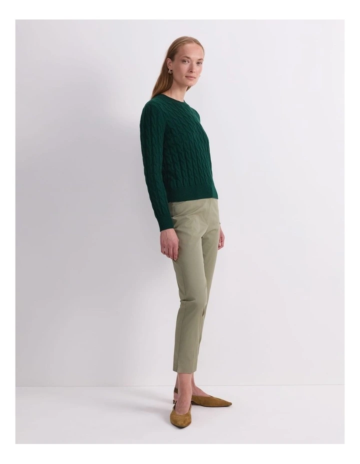 Merino Cable Sweater in Green image 3