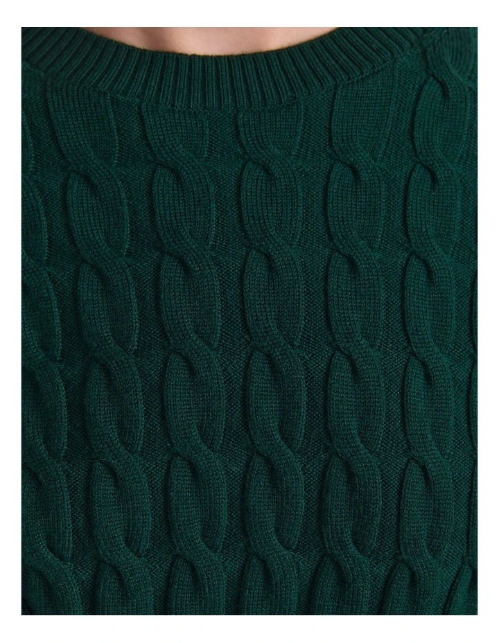 Merino Cable Sweater in Green image 4