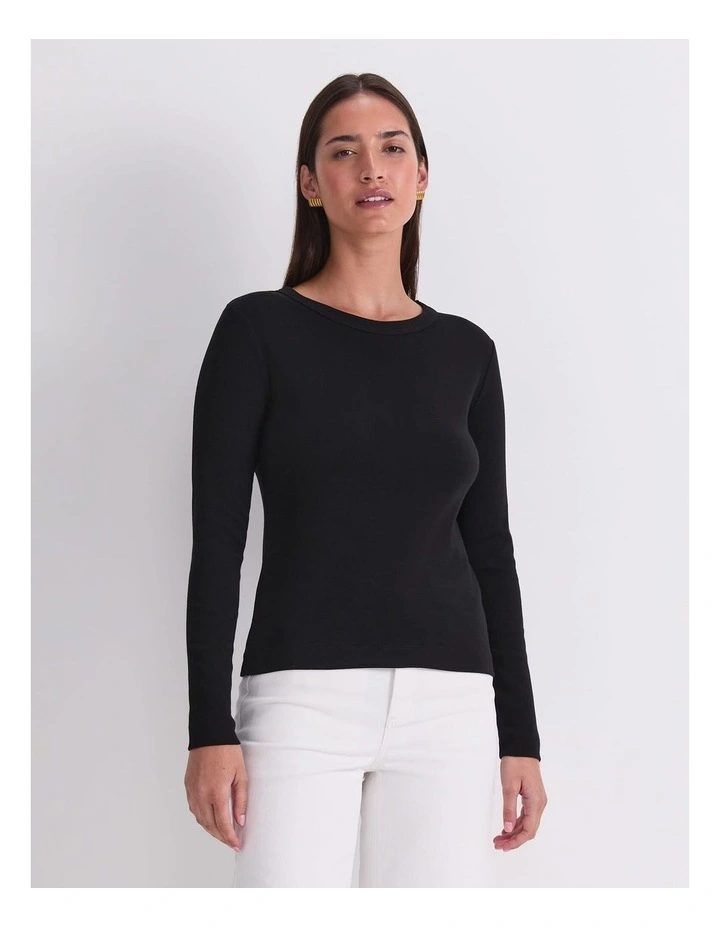 Heidi Long Sleeve Crew Neck T-shirt in Black image 1