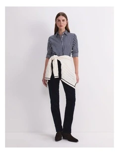 Hannah Stripe Cotton Silk Shirt in Blue