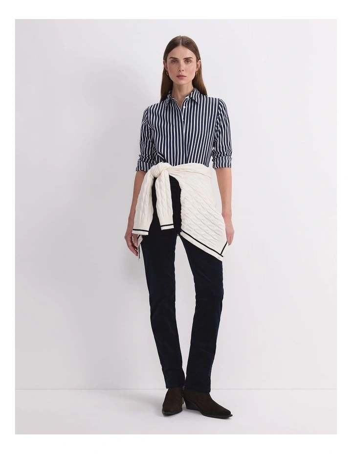 Hannah Stripe Cotton Silk Shirt in Blue image 1