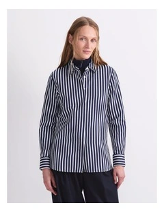 Hannah Stripe Cotton Silk Shirt in Blue