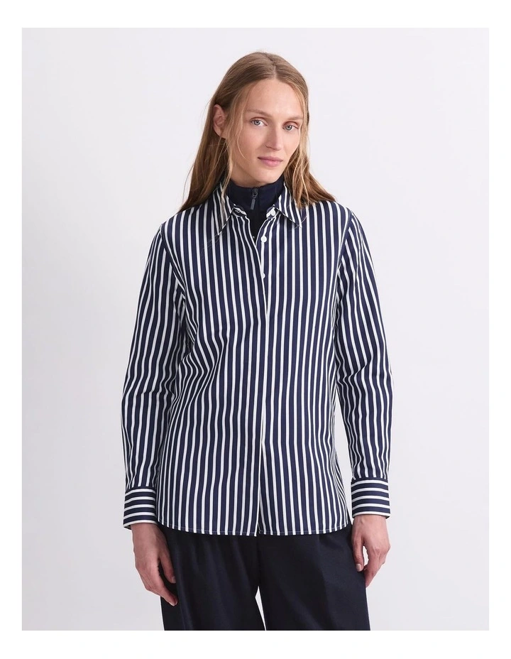 Hannah Stripe Cotton Silk Shirt in Blue image 1