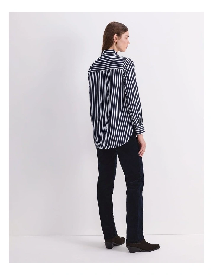 Hannah Stripe Cotton Silk Shirt in Blue image 2